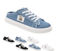 2025 New Women's Canvas Shoes Fringed Hem Denim Fabric Autumn Style Spring Casual Sports Preppy Flat Sneakers for Students (Blue-A,4)