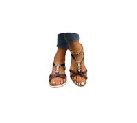 2025 New Women's Flat Sandals Summer Bohemian Beaded Strap Sandals Rhinestone Leather Sandals Open Toe Flat Sandal Fit Vacation