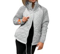 2025 New Women's Knit Patchwork Puffy Jacket, Women's Quilted Lightweight Zipped Jackets Stand Collar Coats with Pockets