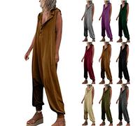 2025 New Women's Loose Overall Dungarees UK Clearance Hooded Jumpsuit Sleeveless Casual Playsuit Summer Long Pants Button Romper Vintage Playsuit Trousers Gym Wear Yoga Jumpsuit All in One