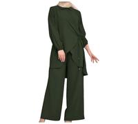 2025 New - Women's Muslim 2 Pieces Sets Long Sleeve Button Down Shirt and Pants Abaya Casual Dress Dubai Outfits Hijab Scarfs for Women New