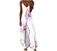 2025 New Womens Summer Dresses UK Sale Ladies Floral Printed Dress Maxi Sundress Spaghetti Strap Dresses Sleeveless Dress V Neck Skirts A-Line Skirt Ruffle Clothing Flowy Costume Casual Loose Outfits