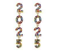 2025 New Year Crystal Beaded Dangle Earrings Rhinestone 2025 Number Letter Earrings New Year Crystal Party New Year's Eve Christmas Holiday Statement Jewelry, Alloy Steel, No Gemstone