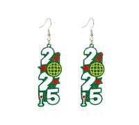 2025 New Year Earrings for Women Handmade Acrylic Glitter Digital 2025 Pendant Earrings Vintage Geometric Rectangle Hook Earrings for Women Party Jewelry, Zinc, No Gemstone