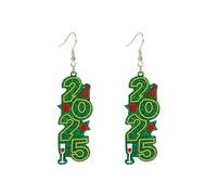 2025 New Year Earrings for Women Handmade Acrylic Glitter Digital 2025 Pendant Earrings Vintage Geometric Rectangle Hook Earrings for Women Party Jewelry, Zinc, No Gemstone