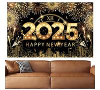 2025 New Year Photo Shoot Backdrop,Happy New Year 2025 Backdrop - Vintage Fireworks Golden Spots Backdrop,Golden Black Fireworks Photography Backdrop,