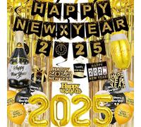 2025 New Years Eve Party Decorations - Gold Happy New Year Balloons, Banner & More