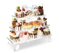 2025 Newest 3 Tier Serving Tray with 2m Light String, Acrylic Three Tiered Serving Stand Collapsible Stand & Removable Tiered Serving Trays for Wedding Birthday Tea Party