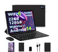 2025 Newest Android 14 Tablets 10 Inch Tablet, 22GB+128GB/2TB, 8000mAh, Octa Core2.0Ghz, 5G/WiFi 6, Widevine L1 FHD, BT5.0, Netflix/Face Unlocking, 13MP, GPS, OTG, GMS Tablet with keyboard＆Mouse-Black
