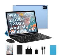 2025 Newest Android 14 Tablets 10 Inch Tablet, 22GB+128GB/2TB, 8000mAh, Octa Core2.0Ghz, 5G/WiFi 6, Widevine L1 FHD, BT5.0, Netflix/Face Unlocking, 13MP, GPS, OTG, GMS Tablet with keyboard＆Mouse-Blue