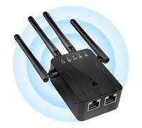 2025 Newest WiFi Extender, WiFi Extender Booster, 4 Antennas WIFI Booster Range Extender, Home Wireless Signal Booster, Works with Any WiFi Router Ethernet Port, Easy Setup, UK Plug, Black