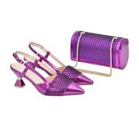 2025 Nigerian Wedding Shoe and Bag Set Italian Design Women's High Heels with Rhinestones for Brides Parties Purple