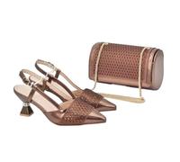 2025 Nigerian Wedding Shoe and Bag Set Italian Design Women's High Heels with Rhinestones for Brides Parties Coffee