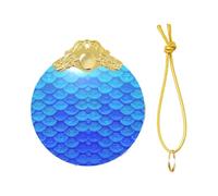 2025 Ocean Sea Blue Mermaid Fish Scale Print Christmas Metal Buckle Glass Round Pendant Ornaments,Xmas Tree Decoration
