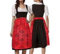2025 Oktoberfest for Women with Pockets | Floral Frilly Chambray Fabric Apron | for Cooking, Baking, Gardening & Kitchen Use | Stylish - 28x33 in - Red Shego Cosplay Costume (Red, M)