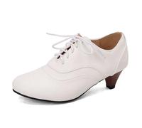 2025 Oktoberfest Outfit Women's Leather Handmade Square Toe Lace Up Side Zip High Chunky Heel Boots for Women Above The (White, 3.5)