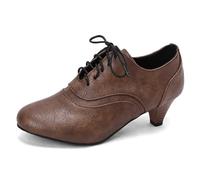 2025 Oktoberfest Outfit Women's Leather Handmade Square Toe Lace Up Side Zip High Chunky Heel Boots for Women Above The (Brown, 5.5)