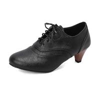2025 Oktoberfest Outfit Women's Leather Handmade Square Toe Lace Up Side Zip High Chunky Heel Boots for Women Above The (Black, 4.5)