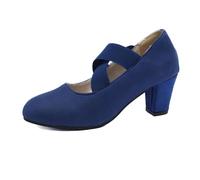 2025 Oktoberfest Outfit Women's Velour Dirndl Shoes with Straps Elegant Dance Shoes Ankle Strap Heel for Weddings Oktoberfest and Party Chunky (Blue, 6)