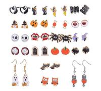 2025 Pack of 20 Pairs Halloween Earrings for Women - Funny Costume Accessories with Pumpkin, Spider, Ghost, Boo Designs, Bulk All Saint's Day Jewelry Set