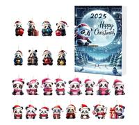 2025 Panda Ornaments for Christmas Tree - 2D Acrylic Decoration Panda Fate Rearview Mirror | 24 Days for Decoration Door Window Wall Car Party Christmas