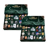 2025 Paris Left Bank Art Advent Calendar - 24 Miniature Paris Landmarks & Food Charms,French Art Prints & Trinkets, Holiday Countdown Gift Box with Display Scene (2PCs)