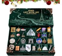 2025 Paris Left Bank Art Advent Calendar, 24 Miniature Paris Landmarks & Food Elements, Immersive French Art Prints & Trinkets, Left Bank Holiday Countdown Gift Box, for Arts Travel Lovers