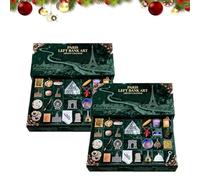 2025 Paris Left Bank Art Advent Calendar, 24 Miniature Paris Landmarks & Food Elements, Immersive Parisian Christmas Décor, Left Bank Holiday Countdown Gift Box with Display Scene (2PC)