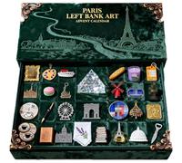 2025 Paris Left Bank Art Advent Calendar, 24 Miniature Paris Landmarks & Food Elements, Left Bank Holiday Countdown Gift Box with Display Scene, Immersive Parisian Christmas Décor (1pc)