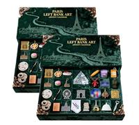 2025 Paris Left Bank Art Advent Calendar, 24 Miniature Paris Landmarks & Food Elements, Left Bank Holiday Countdown Gift Box with Display Scene, With Art Prints & Trinkets (2Pcs)