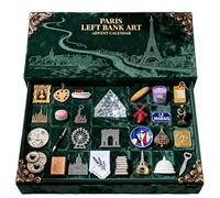 2025 Paris Left Bank Art Advent Calendar, Left Bank Holiday Countdown Gift Box (with display scene), includes 24 miniature Paris landmarks and food elements, and immersive Paris Christmas decorations