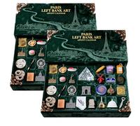 2025 Paris Left Bank Art Advent Calendar, with 24 Miniature Paris Landmarks & Food Elements, Left Bank Holiday Countdown Gift Box with Display Scene, Immersive Parisian Christmas Décor (2pcs)