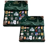 2025 Paris LeftBank Art Advent Calendar with 24 Miniature Parisian Landmarks & Food Elements, Immersive French Art Prints & Trinkets for Arts Travel Lovers (2Set)