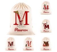 2025 Personalised Christmas Santa Sack with Name Personalized Christmas Drawstring Gift Bags Xmas Wrapping Gift Bags for Holiday Presents Party Decorations Under Tree