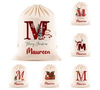 2025 Personalised Christmas Santa Sack with Name Personalized Christmas Drawstring Gift Bags Xmas Wrapping Gift Bags for Holiday Presents Party Decorations Under Tree