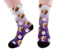 2025 Photo Socks Pet Face on Crew Socks for Men Women Boy Girl Turn Your Dog Cat Face into Christmas Stocking for Pet Dog (Purple, One Size)