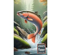 2025 Planner Pocket Size: Salmon Fish themed Cover Daily Weekly Diary 12 Month Calendar Vision Mission Board Schedule Organizer Goals Appointment Notes