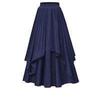 2025 Plus Size Maxi Long Skirt Elastic Waist Layer Swing Skirts A-Line Renaissance Halloween Blue Skirt for Women Dark Blue XL