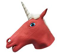2025 Red Horse Head Mask Unicorn Latex Full Face Cover Halloween Cosplay Prop