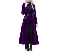 2025 Renaissance Dresses Women's Medieval Maxi Dress with Embroidery Stand-Up Collar Long Sleeve Ball Dress with Slit Vintage Witches Medieval Dress Fashion Party Dress Halloween & Carnival Dress