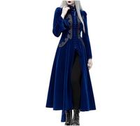 2025 Renaissance Dresses Women's Medieval Maxi Dress with Embroidery Stand-Up Collar Long Sleeve Ball Dress with Slit Vintage Witches Medieval Dress Fashion Party Dress Halloween & Carnival Dress