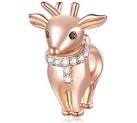 2025 Rose Gold Rudolph Reindeer Charms with Clear CZ, fits Pandora Christmas Bracelet, 925 Sterling Silver Xmas Deer Beads, Gifts for Girlfriend/Wife/Sister