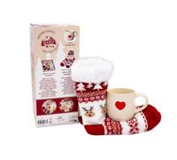 2025, Rouge - Bien dans mes chaussettes pour cocooner !: Coffret avec 1 paire de chaussettes doublées en polaire et antidérapantes, 1 mug en céramique gravé, 1 livre de 22 recettes réconfortantes