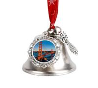 2025 San Francisco Bay Bridge Christmas Bell Ornaments Silver Jingle Bells with Red Hanging Rope Vintage Decorative Bells for Xmas Tree Fireplace Mantle Home Decor Holiday Festive Party