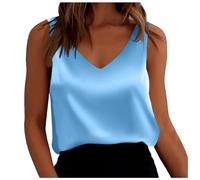 2025 Satin Tank Tops for Women Loose Fit Sleeveless Camisole Blouse Shirt Top V Neck Top Women Flowers, sky blue, XXL