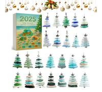 2025 Sea Glass Christmas Tree Advent Calendar, 24 Days Coastal Holiday Countdown with Handcrafted Sea Glass Ornaments, Ocean Inspired Xmas Decor for Beach Lovers