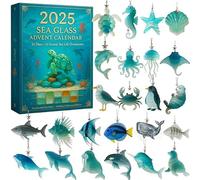 2025 Sea Glass Marine Life Advent Calendar, 24 Cute Sea Themes Decorations with Seahorse Starfish Dolphin, Adorable Realistic Animals Decoration Suitable for Ocean Lovers and Collectors