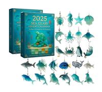 2025 Sea Glass Marine Life Advent Calendar, 24 Days Christmas Countdown Calendar with 24 Unique Handcrafted Sea Glass Ornaments Gift for Ocean Lovers and Collectors (blue-2PC)