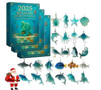 2025 Sea Glass Marine Life Advent Calendar, 24 Days Ocean-Themed Christmas Countdown Calendar Coastal, Christmas Decor with Seahorse Starfish Dolphin, Perfect for Family, Friends (3PCS)