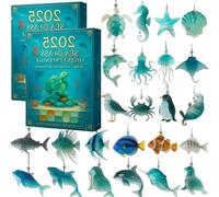 2025 Sea Glass Marine Life Advent Calendar, 24 Days Ocean-Themed Christmas Countdown Calendar with 24 Adorable Realistic Ocean Animals Decoration, Coastal Christmas Decor for Ocean Lovers (2pcs)